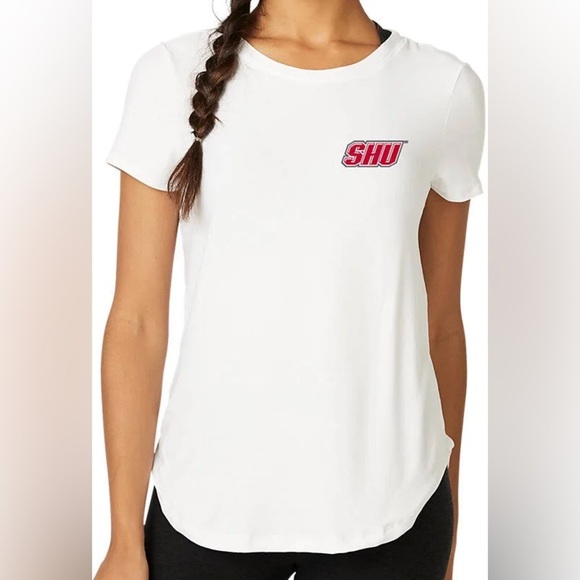 Beyond Yoga Sacred Heart White Fitted Short Sleeve Tee - Picture 1 of 8